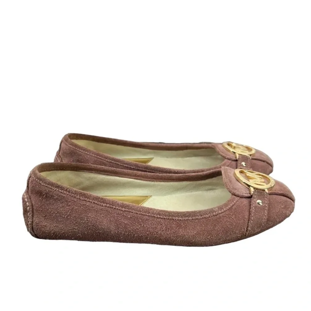 Michael Kors Women’s Mauve Suede Leather Fulton Moccasin Flats 7.5 Gold Logo
